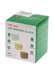 Часы электронные настольные, будильник и термометр от сети деревянные VST 869-1 Белые